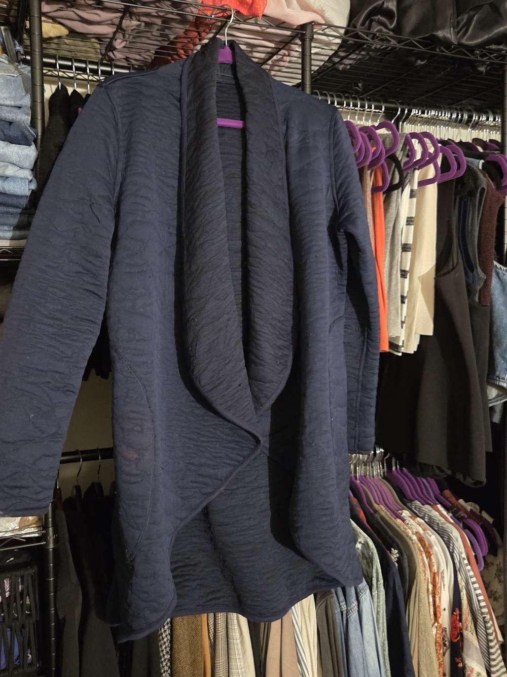 Soybu Navy Draped Open-Front Cardigan